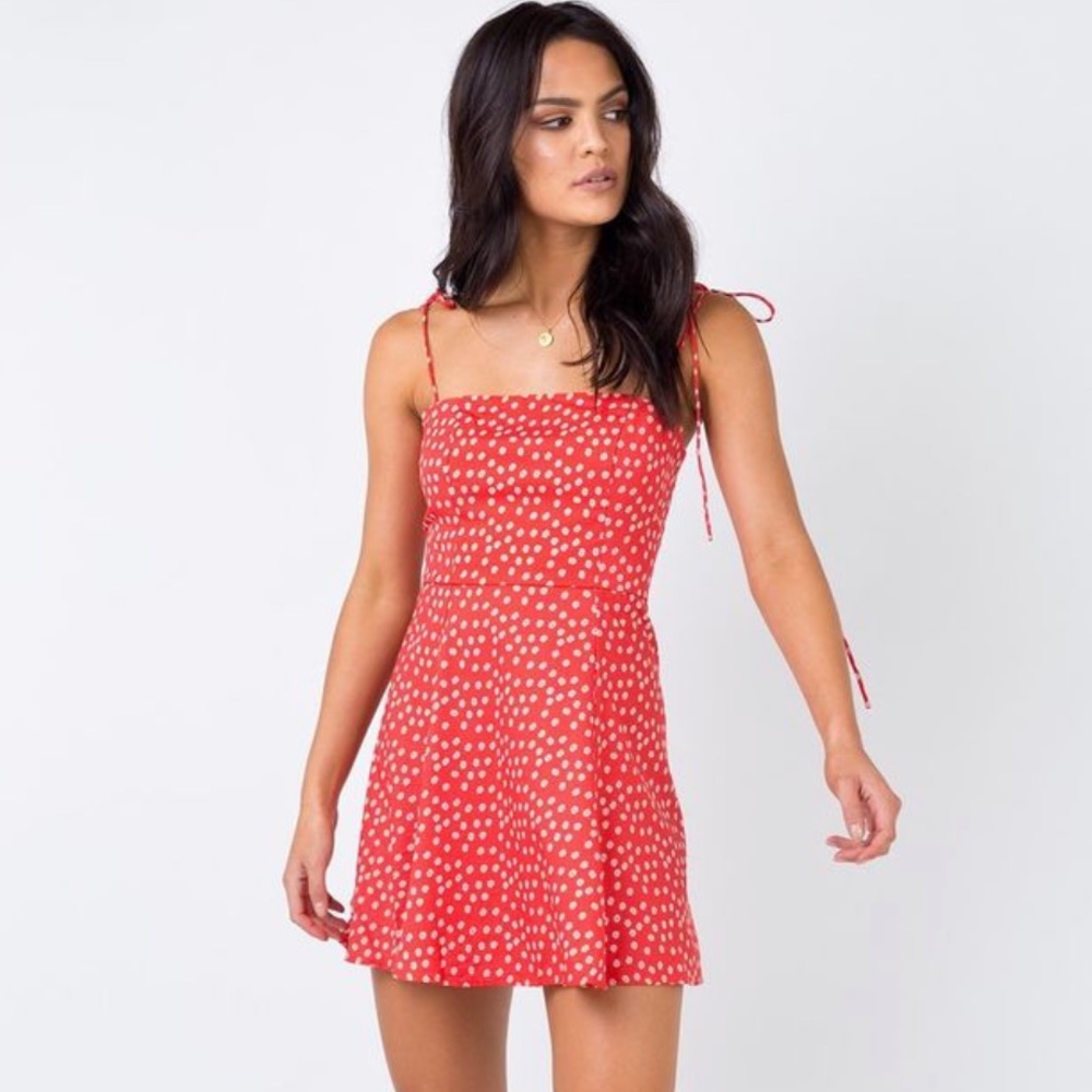 Princess Polly Westwood Valley Red Floral Daisy Tie Strap Mini Dress